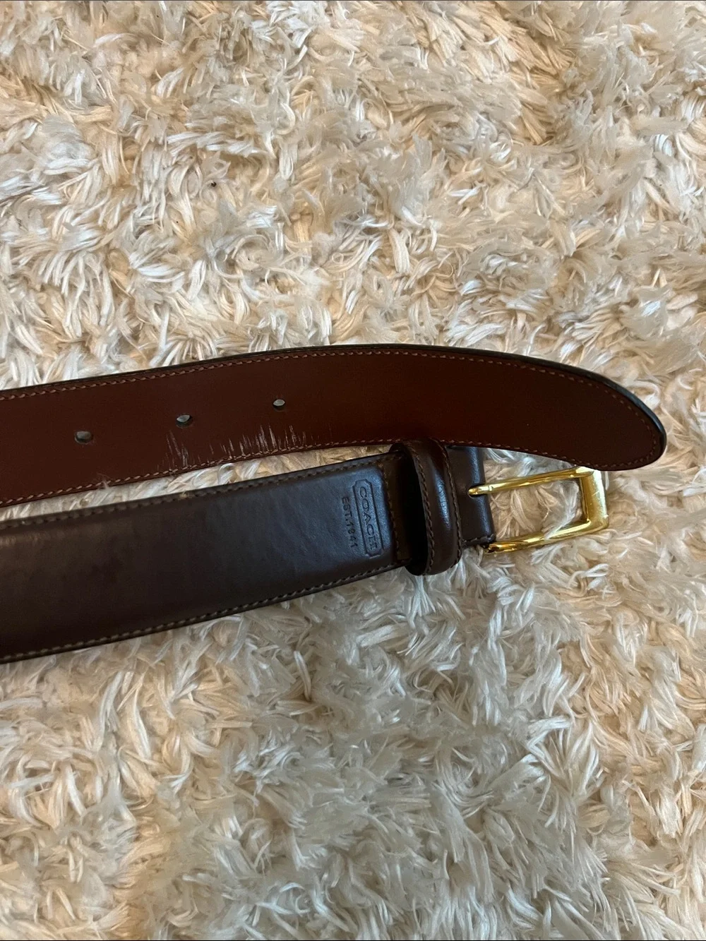 Coach Men's Classic Burnished Brown Leather Belt with Gold Buckle Timeless Style
